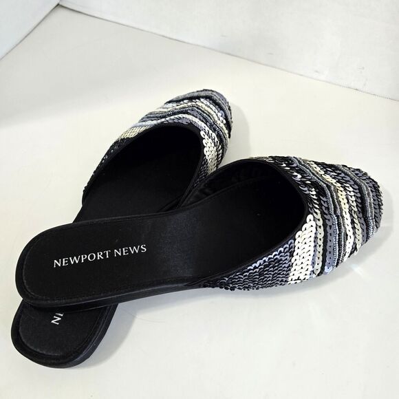 NEWPORT NEWS Sequined Mules Silver White & Gray Slip On Flats Women's Size 11 - Picture 5 of 7